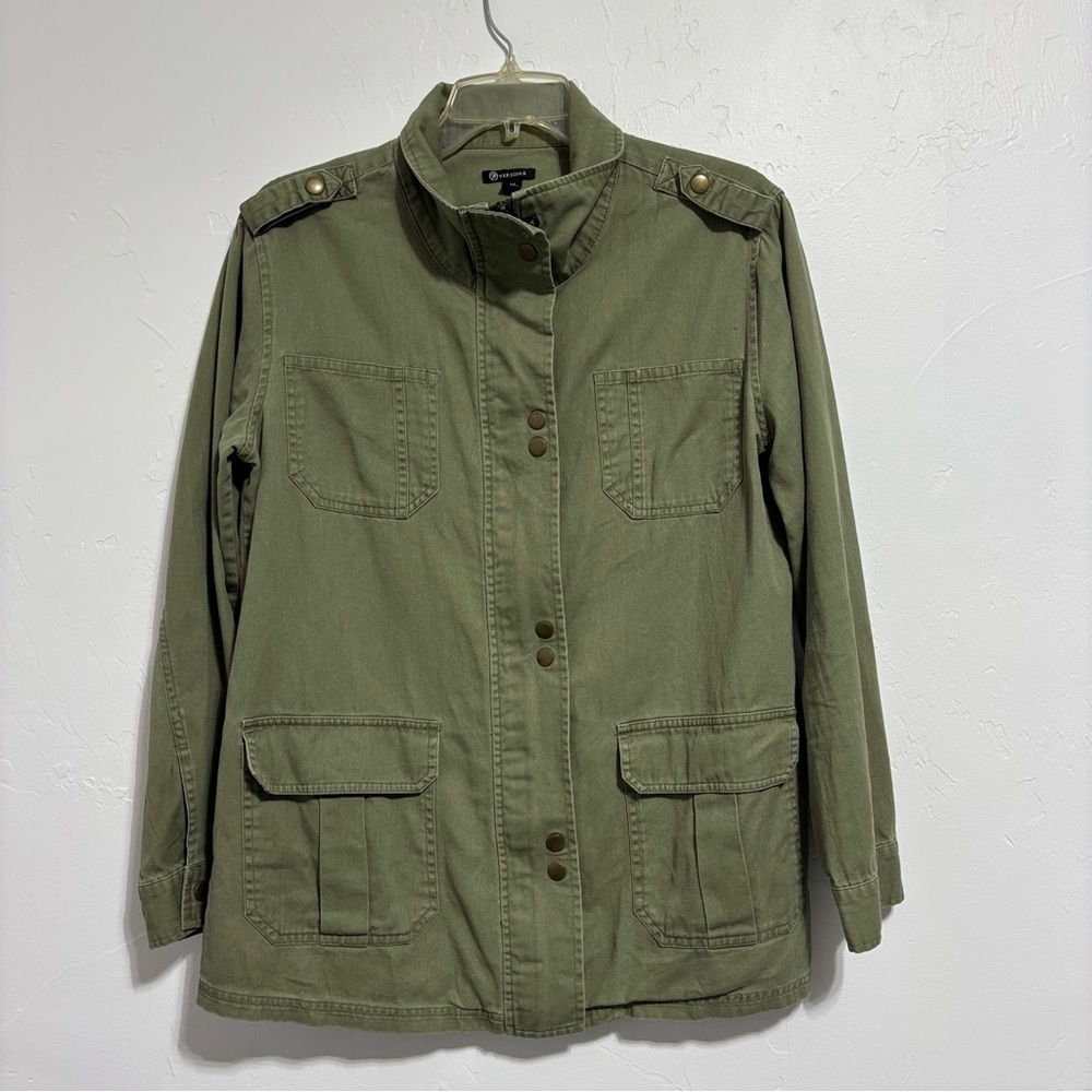 Versona Medium Women's Army Green Snap Zip Jacket Blazer Lightweight FLAW